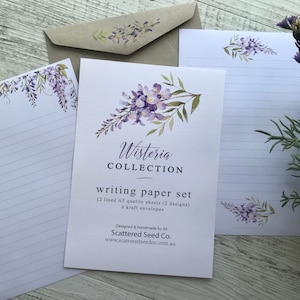 Conjunto de papel de carta da coleção WISTERIA - papel de carta com tema ROMÂNTICO - Wisteria - conjunto de amigos por correspondência - Scattered Seed Co