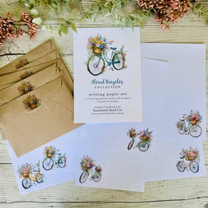 Conjunto de papel de carta da coleção FLORAL BICYCLES - papel de carta com tema francês - conjunto de amigos por correspondência - Scattered Seed Co