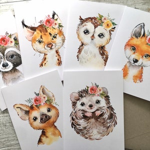 Cartes vierges, merci ou joyeux anniversaire AMIS DE LA FORÊT FILLE - Modèles assortis - Cartes d'anniversaire animaux de la forêt - Scattered Seed Co