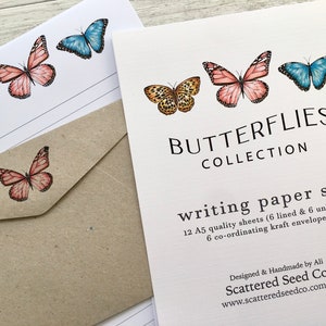 Conjunto de papel para escrita da coleção BUTTERFLIES - papel para cartas com tema de inseto - conjunto de correspondência de borboleta - Scattered Seed Co