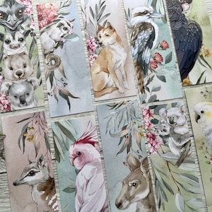 Set di segnalibri con animali, uccelli e flora australiani - 10 design disponibili - Segnalibri acquerellati - Fiori australiani Animali e uccelli