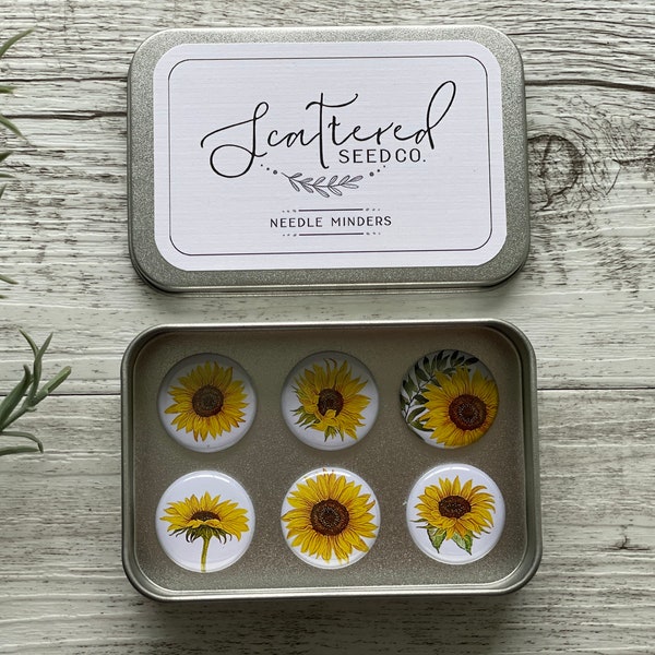 NEEDLE MINDERS or MAGNETS Sunflowers set of 6 - 1 inch magnets - fridge magnets - Scattered Seed Co.