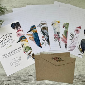 Conjunto de papel para escrita da coleção AUSTRALIAN BIRDS PROFILE - papel para cartas com tema australiano - conjunto de correspondência - Scattered Seed Co