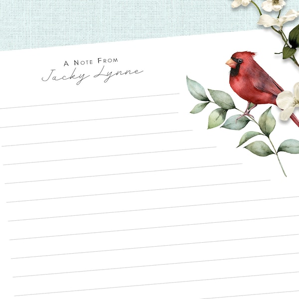 Ensemble de papier à écrire personnalisé - Oiseau CARDINAL rouge - Lot de 20 - Papier à notes personnalisé avec enveloppes kraft coordonnées