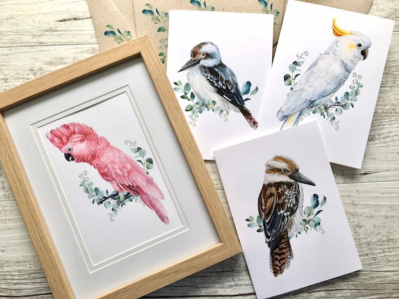 AUSTRALIAN BIRDS Cards - set of 4 assorted Aussie bird designs included - Blank, Thank You or Birthday Sets - Scattered Seed Co