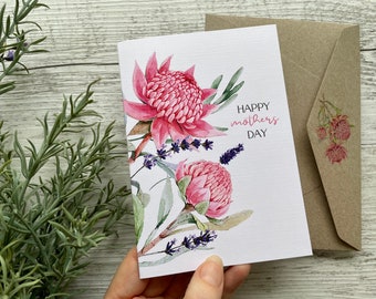 AUSTRALIAN Waratah Mothers Day Card - thinking of you - it’s Mother’s Day - blank - Happy Anniverysary - Australian Flower Mothers Day card