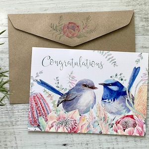 SUPERB FAIRY WREN Congratulations card - Australian Bird Wedding/Engagement Love card