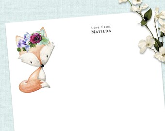 Gepersonaliseerde schrijfpapierset - WOODLAND ANIMALS - Set van 20 - Gepersonaliseerde kladpapier met optionele giftopslagportemonnee
