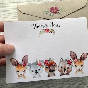 Merci Floral ANIMAUX AUSTRALIENS - Cartes de remerciement australiennes - Koala - Kangourou - Wombat ornithorynque - Scattered Seed Co.