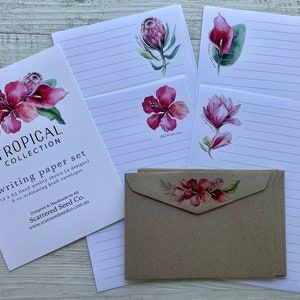 Conjunto de papel para escrita da coleção TROPICAL - Papel para cartas com tema de flores tropicais - conjunto de correspondência - Scattered Seed Co