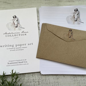 Conjunto de papel de escrita da coleção de cavalos andaluzes - papel para cartas com tema HORSE - conjunto de correspondência - Scattered Seed Co