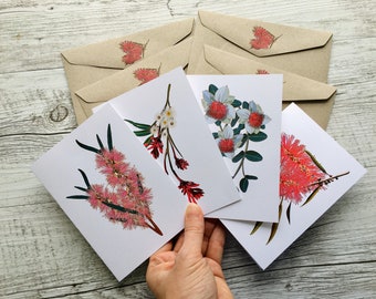 AUSTRALIAN NATIVE FLORA cards set of 4 - Mini or Regular size card set - Scattered Seed Co