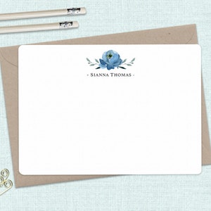 Flat BLUE ROSE Notecard Set - Set de 10 - Papeterie Rose - Ensemble de carnet Rosey avec enveloppes kraft coordonnées - France