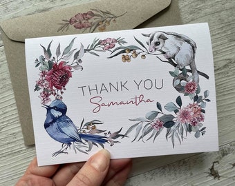 Thank You Cards NATIVE AUSTRALIAN WILDLIFE -  Personalised Thank You Australian Flower cards