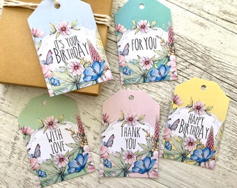 SPRING GARDEN gift tags assorted sentiment Swing Tags for gifts Floral swing tags Spring tags happy birthday favour tags Thank you gift tag