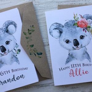 Gepersonaliseerde verjaardag AUSTRALIAN DIEREN Kaart - 8 diverse Aussie Animal ontwerpen beschikbaar - Jongen & Meisje Verjaardag Aangepaste Kinderkaart