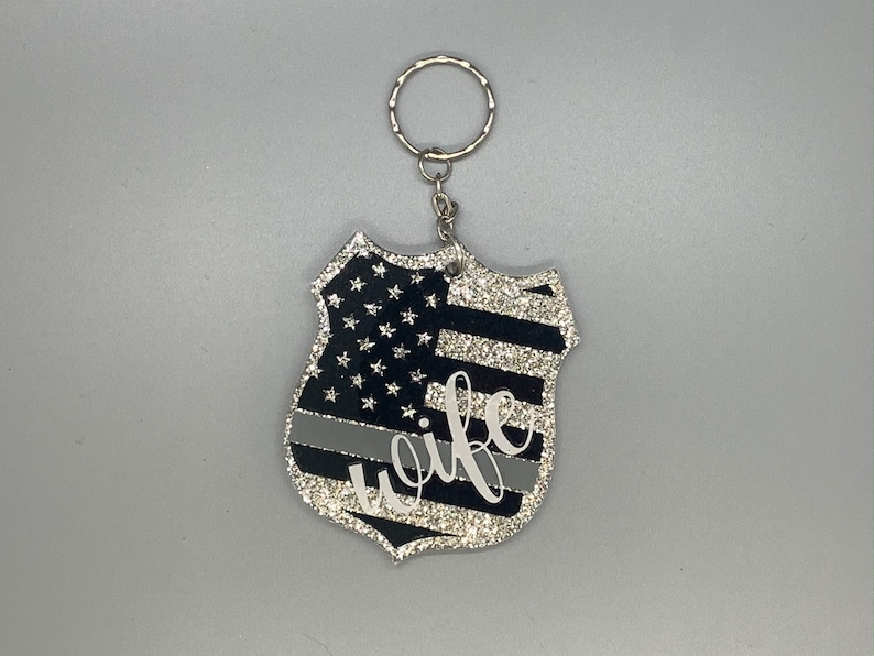 Correctional Officer Wife Keychain Thin Gray Line Keychain Correctional Officer Badge Keychain