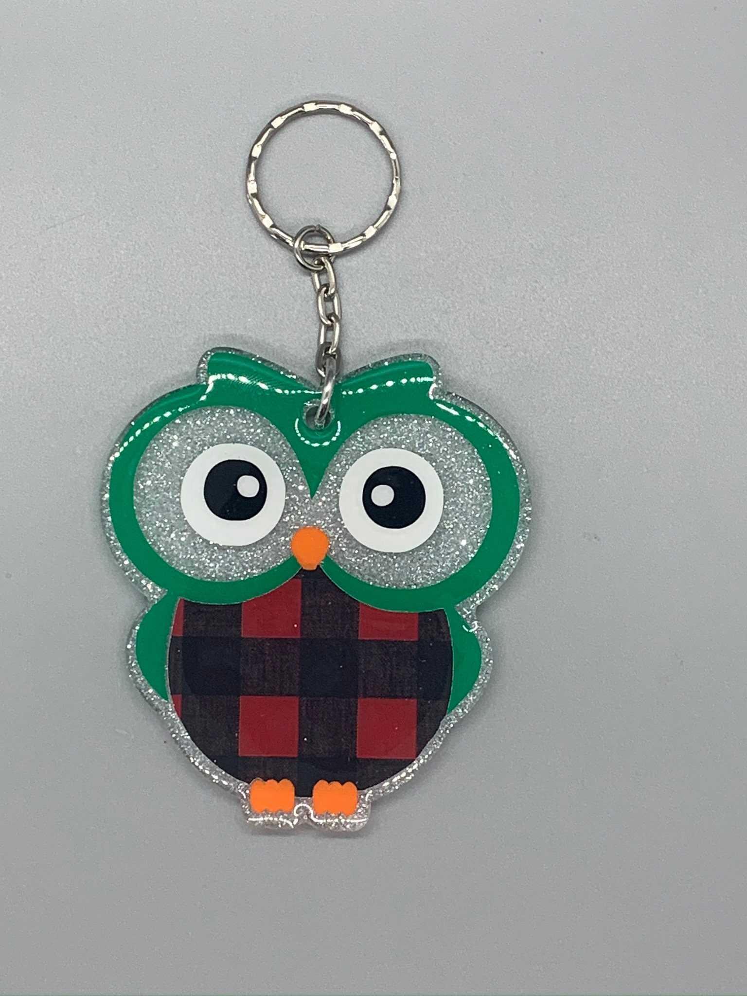 Plaid Owl Keychain - Christmas Owl Keychain