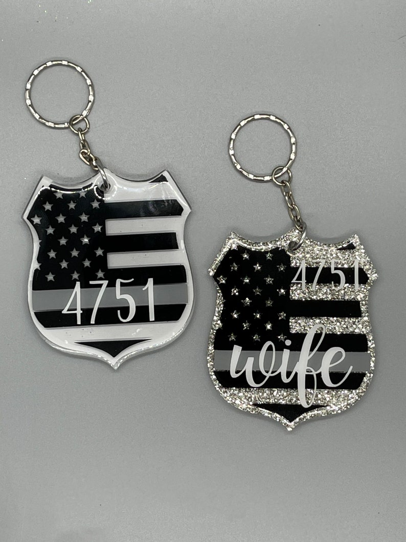 Correctional Officer Wife Keychain Thin Gray Line Keychain Correctional Officer Badge Keychain