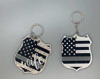 Correctional Officer Badge Keychain - Thin Gray Line Keychain - Correctional Officer Wife Keychain
