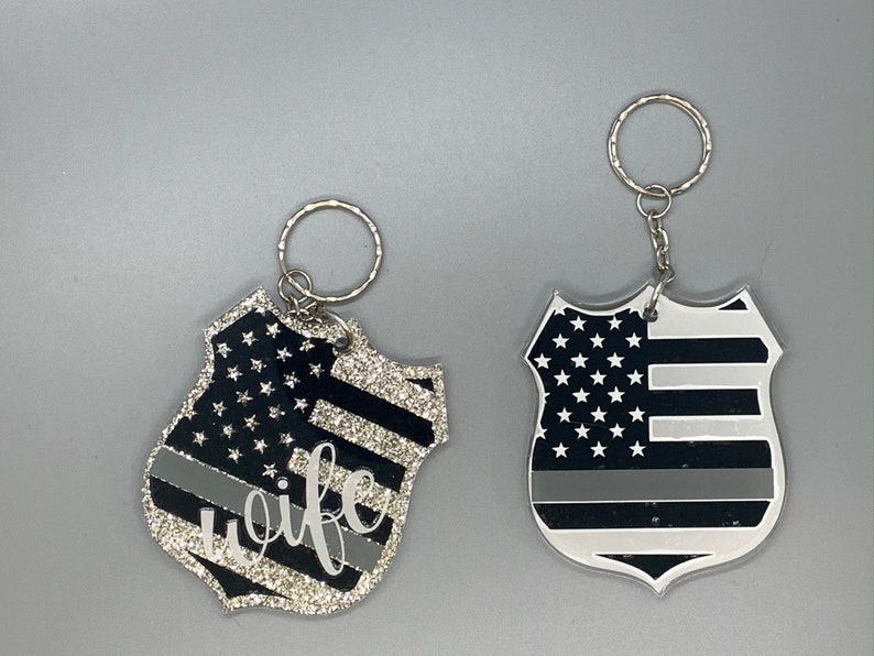 Correctional Officer Wife Keychain Thin Gray Line Keychain Correctional Officer Badge Keychain