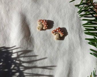 Mushroom Studs | Handmade Polymer Clay Earrings | Nickel Free| Hypoallergenic