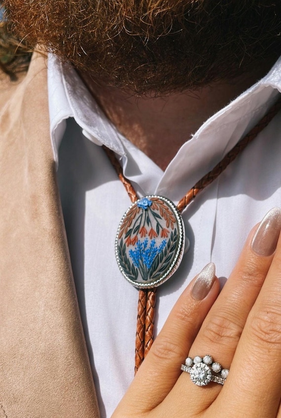Custom Floral Bolo Tie: Handmade Western Wear