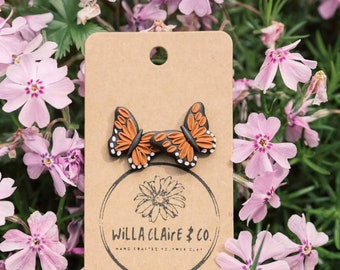 Monarch Butterfly Studs | Handmade Polymer Clay Earrings | Nickel Free | Hypoallergenic