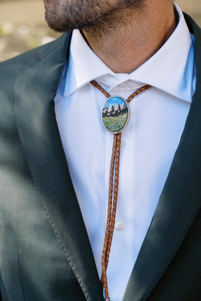 Vintage Floral Bolo Tie Western Bolo Tie Western Wear Handmade Boho Accessories Custom Bolo Tie image 6