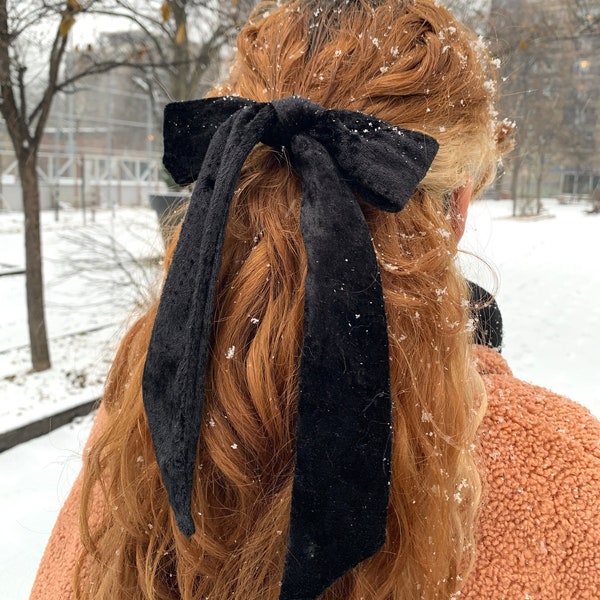 Black velvet hair bow - Gift Idea