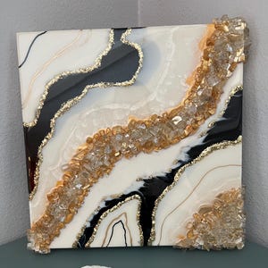 Geode Resin Art, 3D Art, Gold and Black Artwork, Original Wall Art, Decor, Modern Art