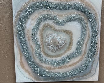 Pink and Silver Geode art,  Rose Quartz with sparkle, Abstract 3D art, Resin Painting, Luxury Painting, Modern Home Decor, Textured Art