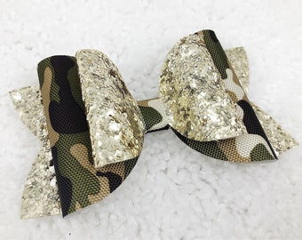 Camouflage Gold Glitter Bow