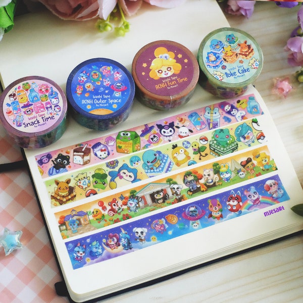 Glittery Washi Tape I Cute I Creative Inspired Tape I Journaling I ACNH I Pokemon I Snack | 20mmx5m