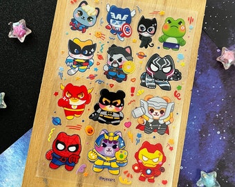 Super Heroes I Animals I ACNH inspired I Sticker Sheets I Cute I Clear Sticker Sheet