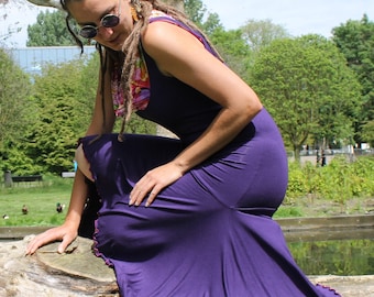 Robe "Paquerette" courte viscose - en violet et col imprimé fleurs (S)