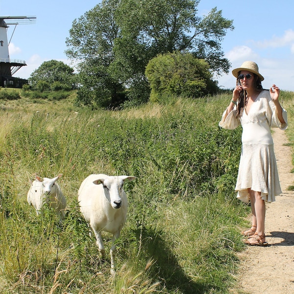 Robe "Bohème" en jersey de lin et/ou coton - écru