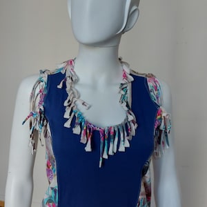 &quot;Wanka Tanka&quot; tank top in fringed cotton jersey - Blue - Printed - L (size 44)