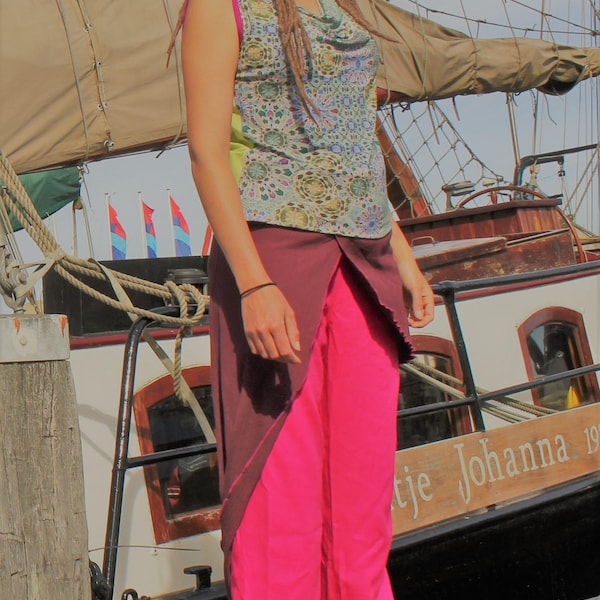 Pantalon elfique "IRIS" Rose Fuchsia & prune - L