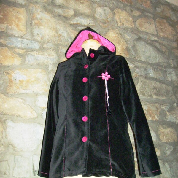 Veste "Dragonia" velours noir fuchsia