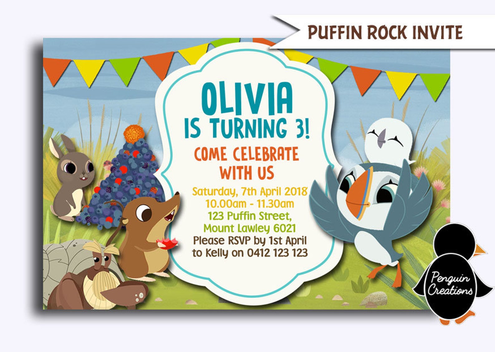 Puffin Rock Invitation. Puffin Rock Birthday Party. Puffin | Etsy