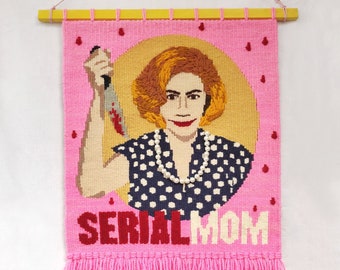 John Waters Kathleen Turner Serial Mom woven wall hanging OOAK