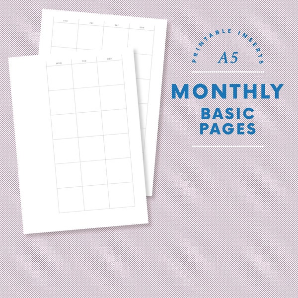 A5 MONTHLY PLANNER Basic Blank Pages Notes Planner Pages Template Blank Filofax Printable Inserts Bullet Journal Monthly Schedule