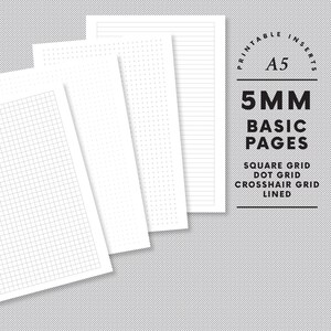 A5 5mm Basic Blank Pages Notes Planner Pages Crosshair Grid Lined Grid Dot Grid Template Blank Filofax Printable Inserts Bullet Journal
