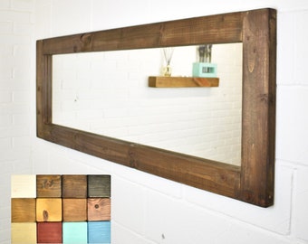 Wood Mirror - 10cm x 5cm - Main Image: Dark Walnut - Smooth Design - Chunky Wood Driftwood Style Chic Dark