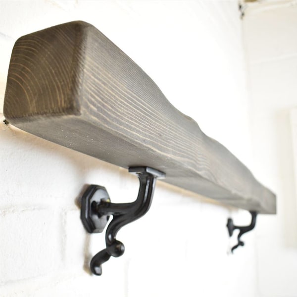 Handrail / Bannister Rail - Wood & Wrought Iron - Timber 7cm x 7cm - Main Image: Black Ebony - Irregular Design - Driftwood Style Chunky
