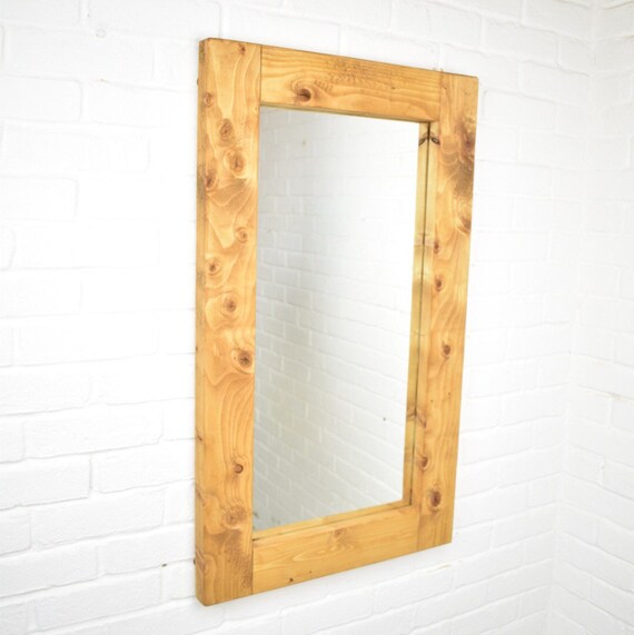 Full Length Wood Mirror Rustic Handmade Farmhouse Country Style Solid Chunky Wooden Feature Piece Fireplace Wide Wall Hanging Long