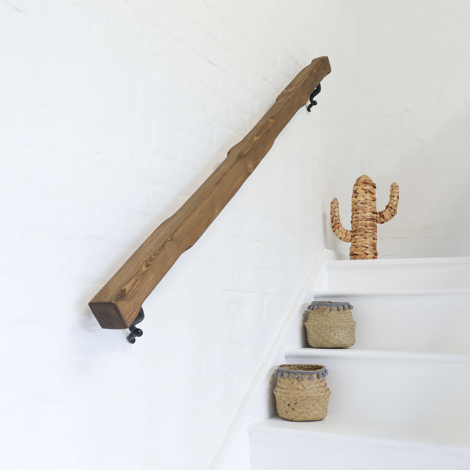 Handrail / Bannister Rail Solid Wood & Wrought Iron Timber - Etsy