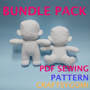 Bundle Pack Chibi Human Plush Base Version 3 Standing and Sitting PDF Sewing Pattern