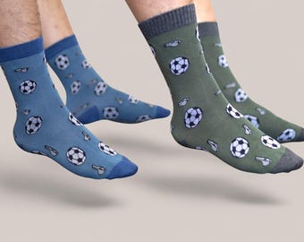 Football Bamboo Socks for Men | Eco-Friendly Gift | Blue or Green | UK Size 7-11